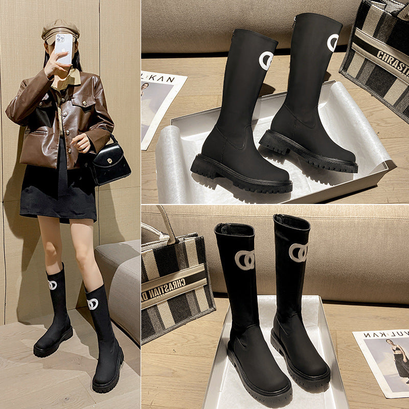 Fleece-lined Classic Style Small Middle Tall Knight Thick Bottom Boots