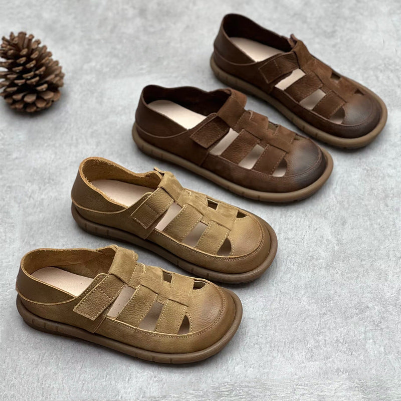 Women's Retro Artistic Round Toe Bottom Shape Flat Sandals