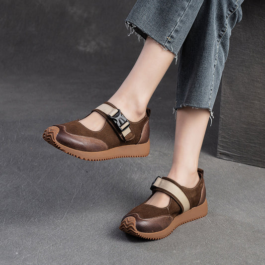 Women's Velcro Shallow Mouth Pumps Artistic Style Casual Shoes