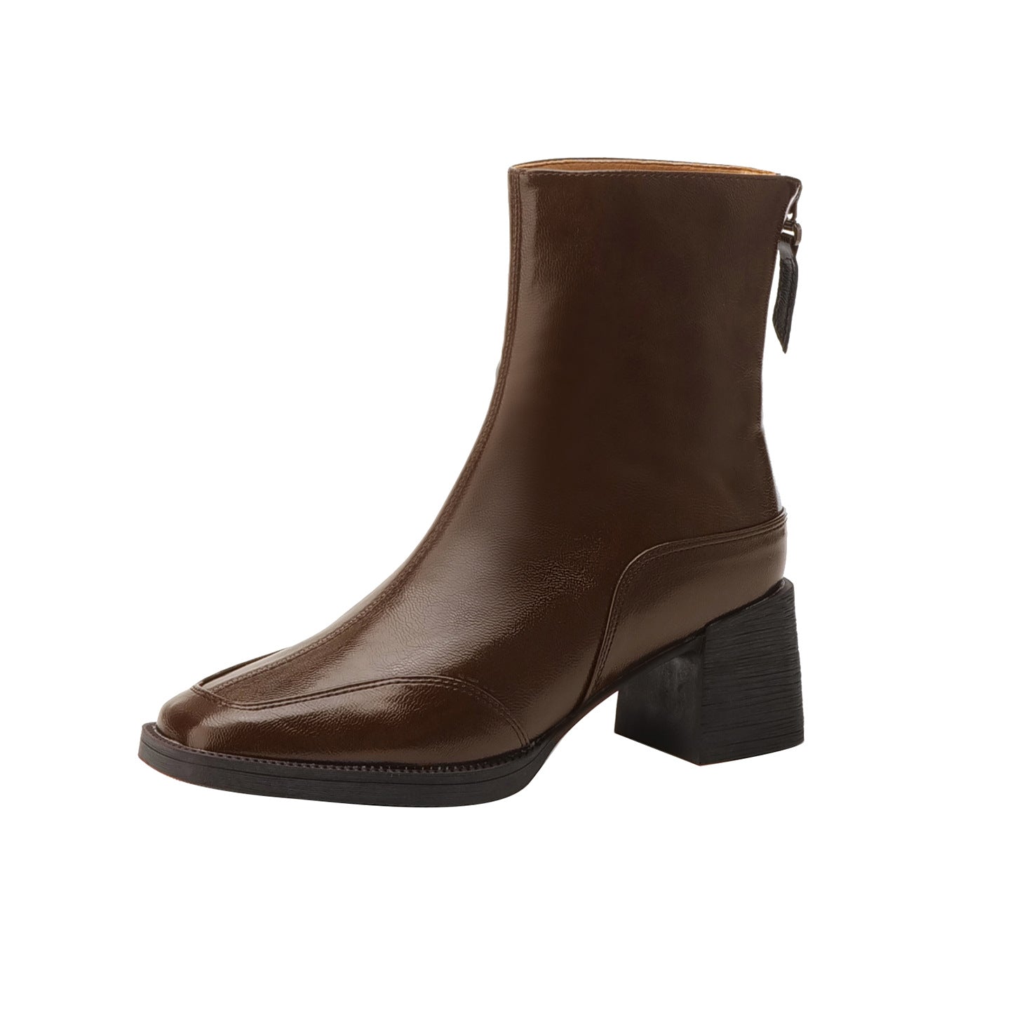 Women's Skinny French Brown Winter Chunky Square Women's Leather Boots