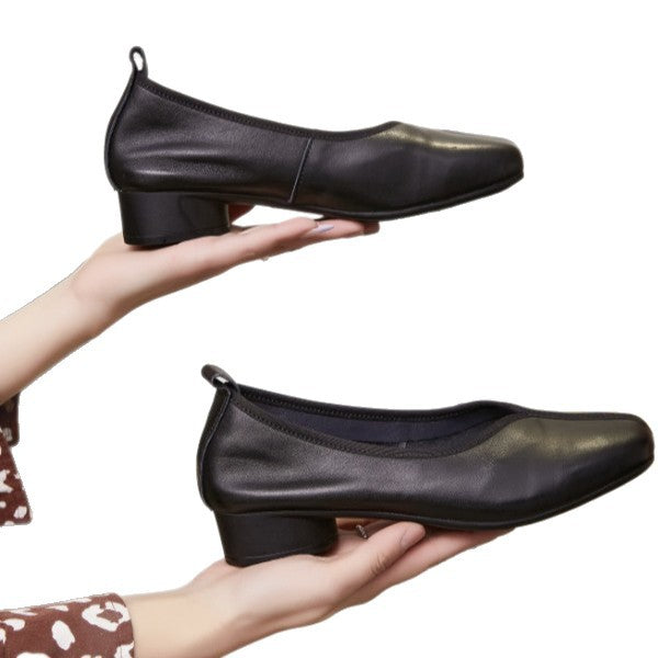 Women's Chunky Low Low-cut Vintage Pumps Slip-on Women's Shoes