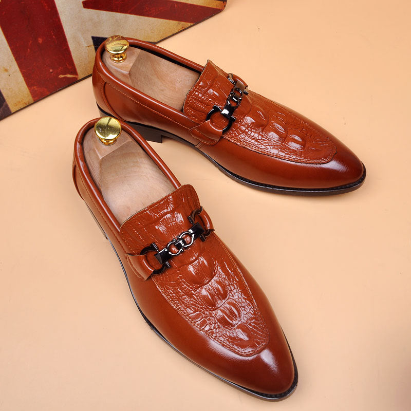 Men's Formal Wear Office British Pointed Crocodile Pattern Date Men's Business Leather Shoes