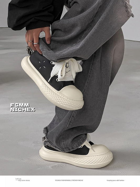Men's Joint Black Big Head Platform Height Sneakers
