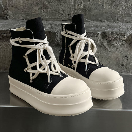 Men's Ankle Breathable Black White Personalized Thick Bottom Thickened Hight Increasing Boots