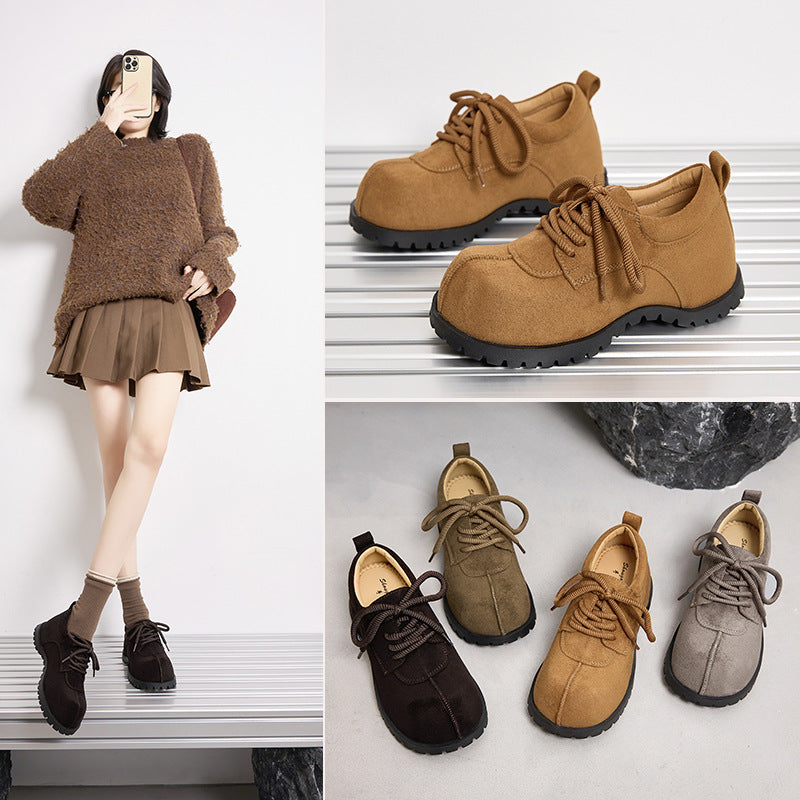 Women's With Hidden Big Head Frosted Derby Thick Bottom Retro Women's Casual Shoes