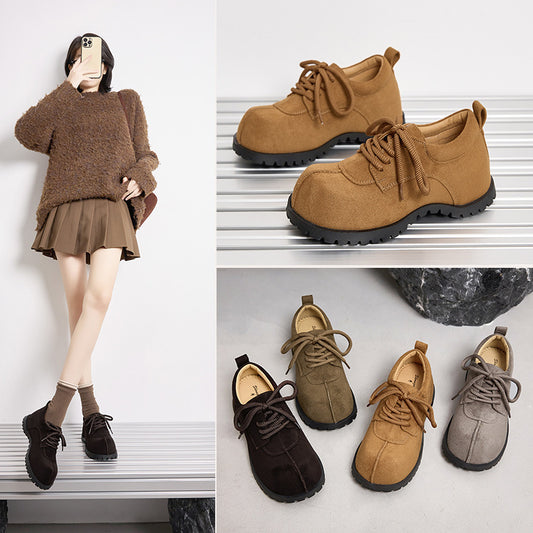 Women's With Hidden Big Head Frosted Derby Thick Bottom Retro Women's Casual Shoes