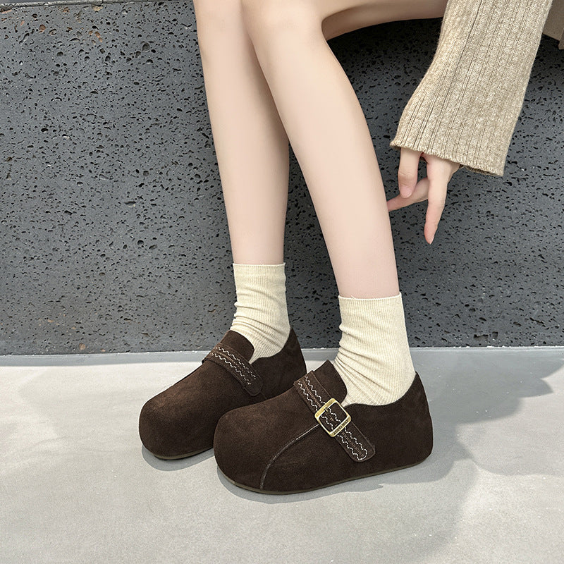 Women's Height Increasing Insole Retro Frosted Fleece-lined Pumps Loafers