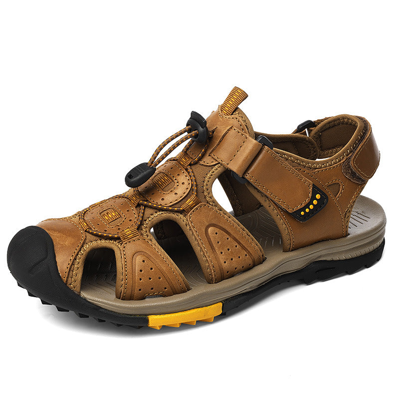 Men's Plus Size First Layer Cowhide Closed Sandals