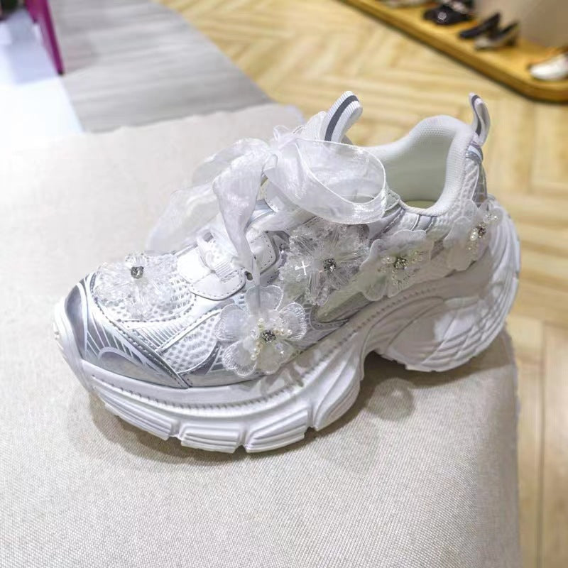 Women's European Goods Art Full Diamond Dad Spring Thick Bottom Sneakers