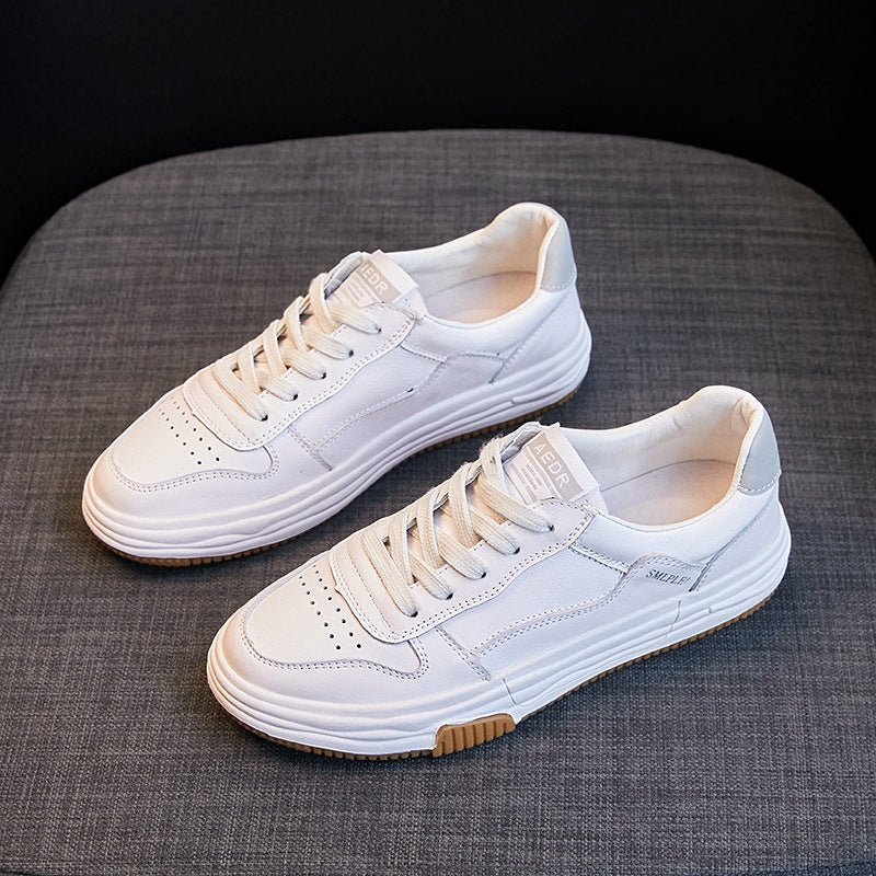 Women's Layer Cowhide Low-cut White Summer Pumps Casual Shoes
