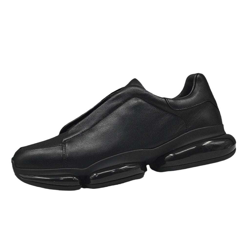 Men's Layer Cowhide Black Platform Fashion Slip-on Casual Shoes