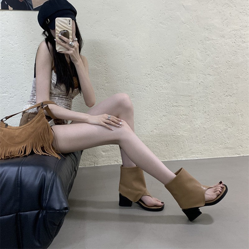 Women's Open Toe Flip-flops Herringbone Niche Design High Heeled Sandals