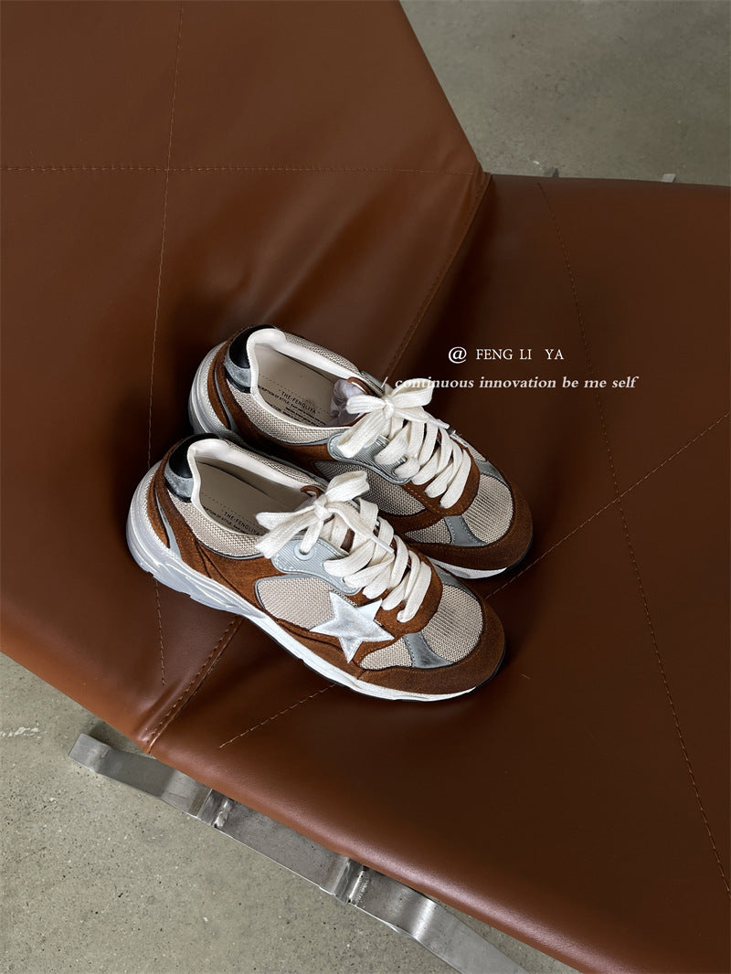 Handmade Old Thick Bottom Versatile Dirty Mesh Bright Sneakers