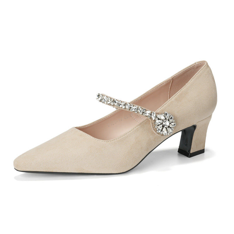 Women's French Style Temperament Crystal Mary Jane High Suede Women's Fashion Shoes