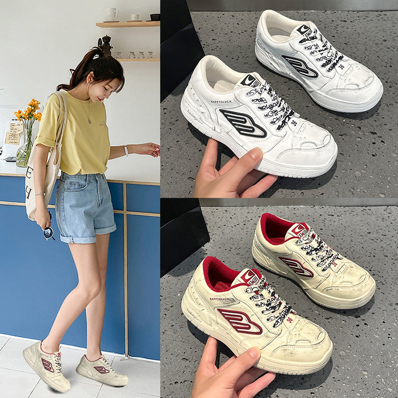Women's White Autumn Retro Distressed Sports Korean Couples Women's Casual Shoes