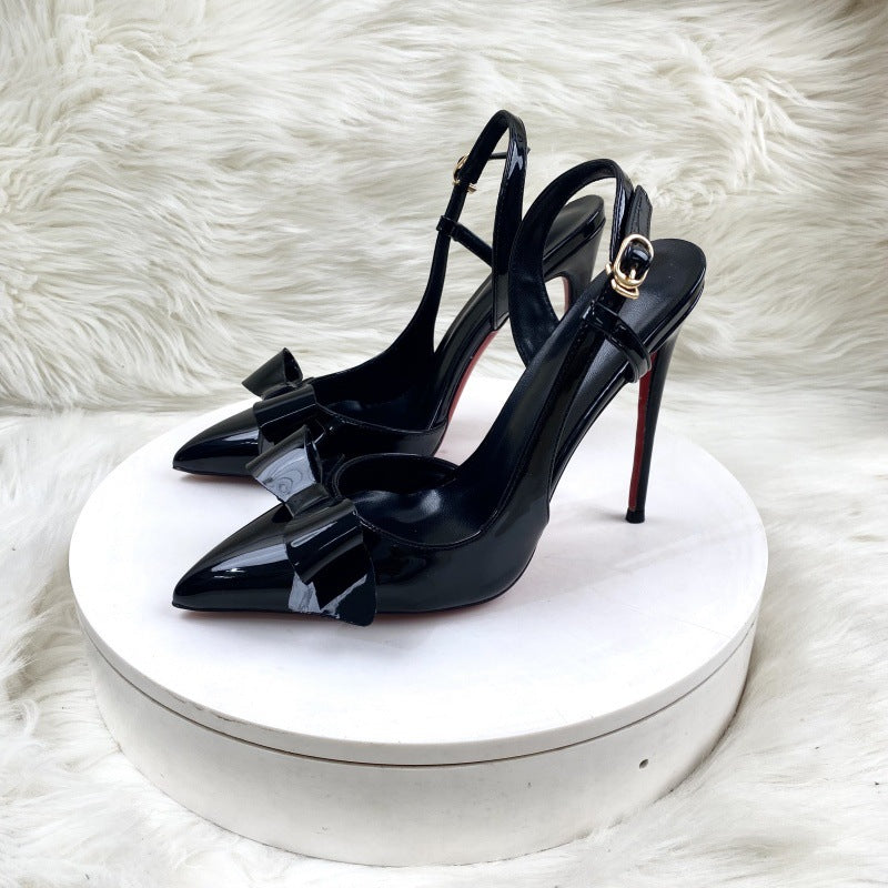 Pointed Toe Stiletto Female Summer Black Closed Rear Empty High Heeled Sandals