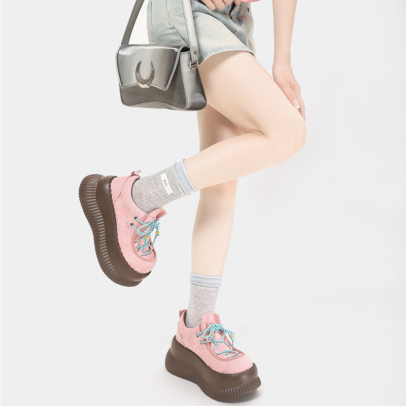 Gravure Five-pointed Star Pink Increased Platform Spring Comfortable Small Women's Fashion Shoes