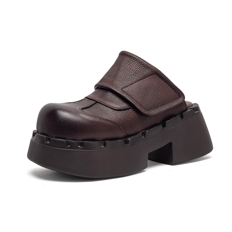Women's First Layer Cowhide Retro Style Outer Wear Small Height Slippers