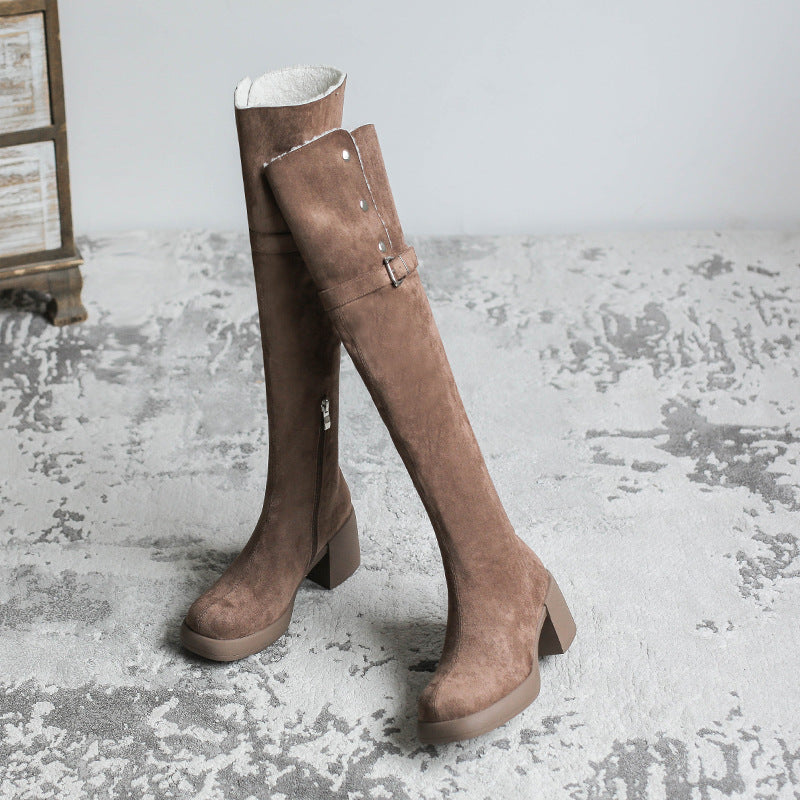 Women's Suede Over The Knee Winter Foldable Thick High Fleece-lined Boots