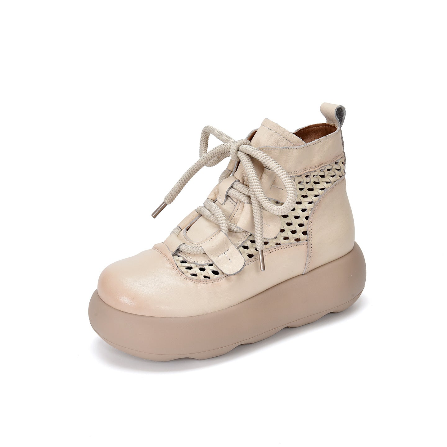Women's First Layer Cowhide Handmade Woven Hollowed Platform Sandals