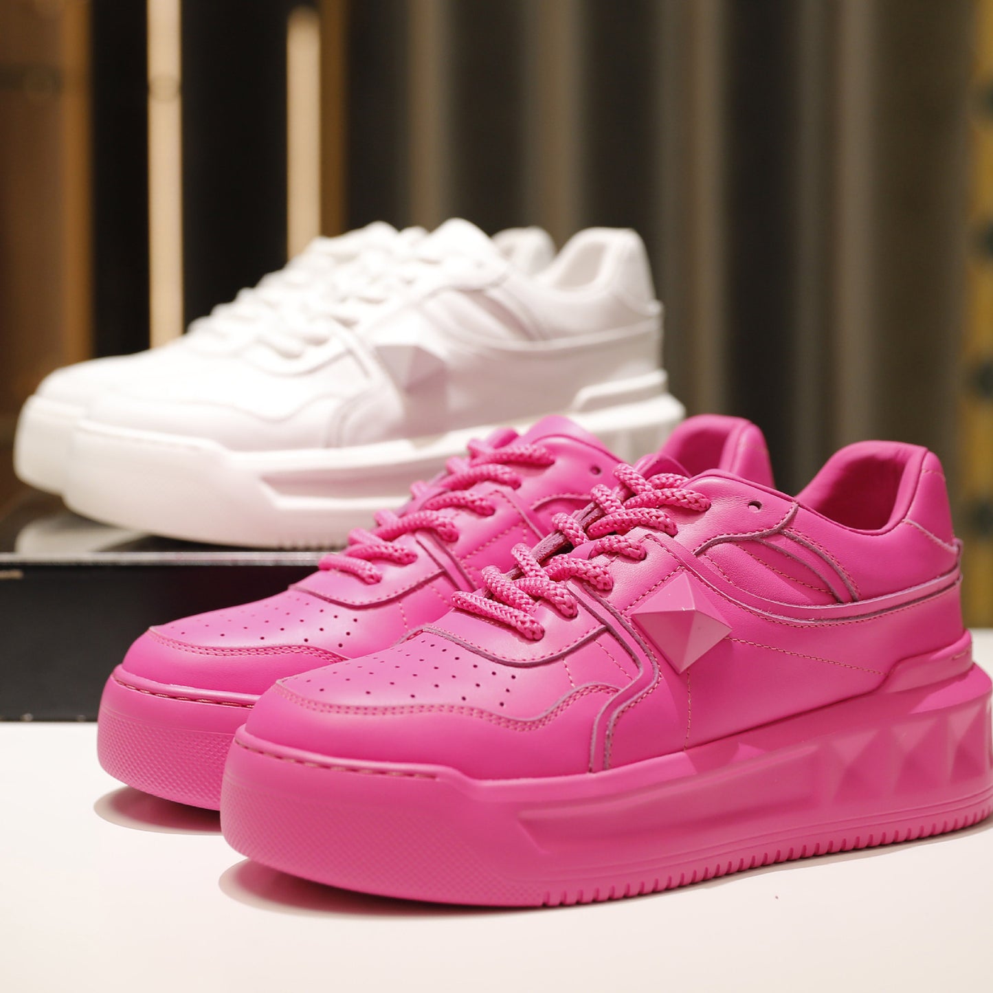 Rose Red Rivet Sports Platform Heightened Sneakers