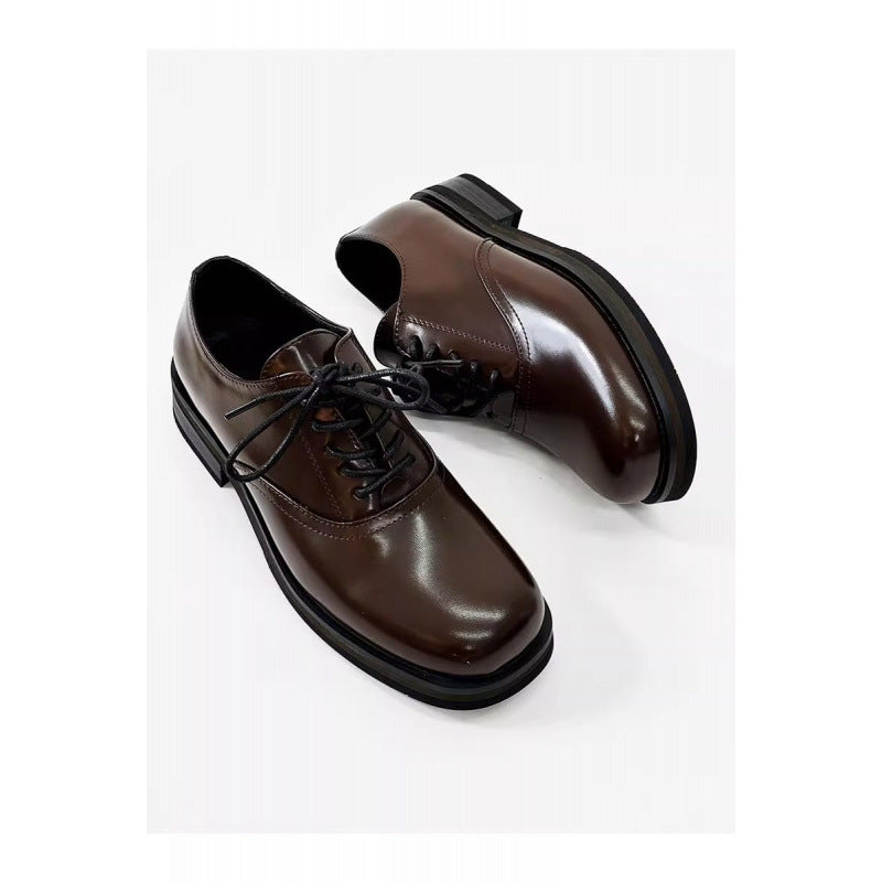 Women's & Men's Style Derby Platform Height Increasing Square Men's Casual Leather Shoes