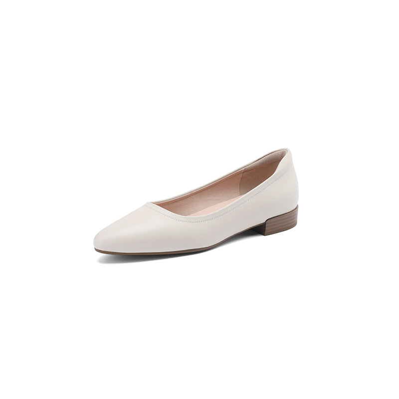 Women's Pointed Toe Chunky Cm Comfortable First Layer Cowhide Professional Mute Heels