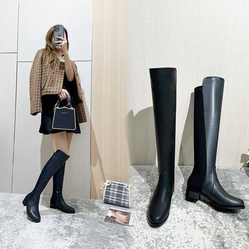High Tube High-heel Long Zipper Skinny Knight Stretch Women's Leather Boots