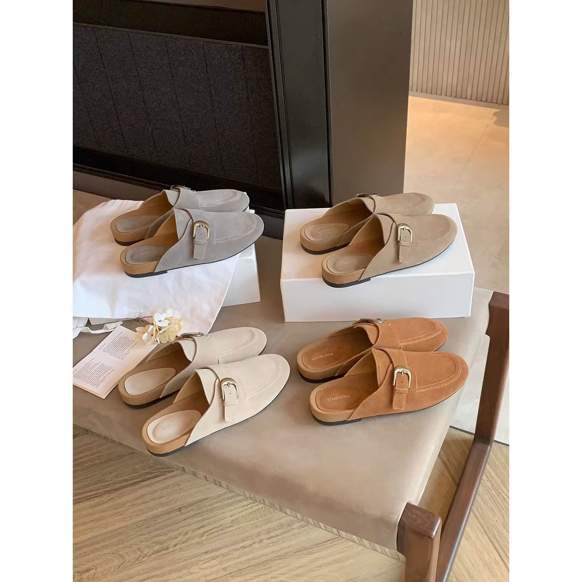 Women's Mom Color Round Toe Buckle Slip-on Leisure Commute Muller Half Slippers