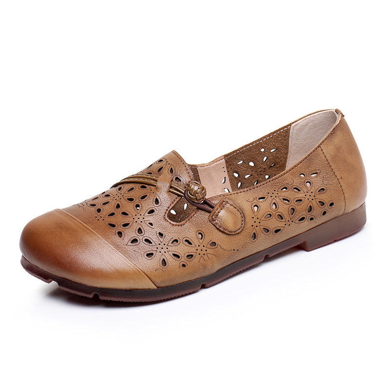 Women's Style Hollow Out Beef Tendon Flat Mom Women's Shoes