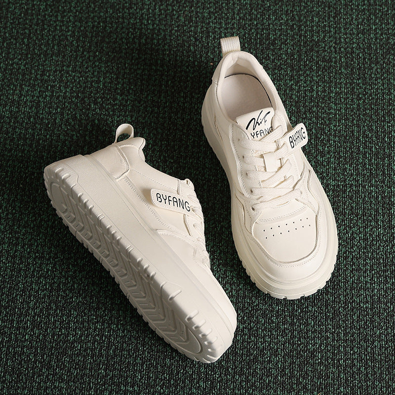 Women's Top Layer Cowhide Platform White Height Sneakers
