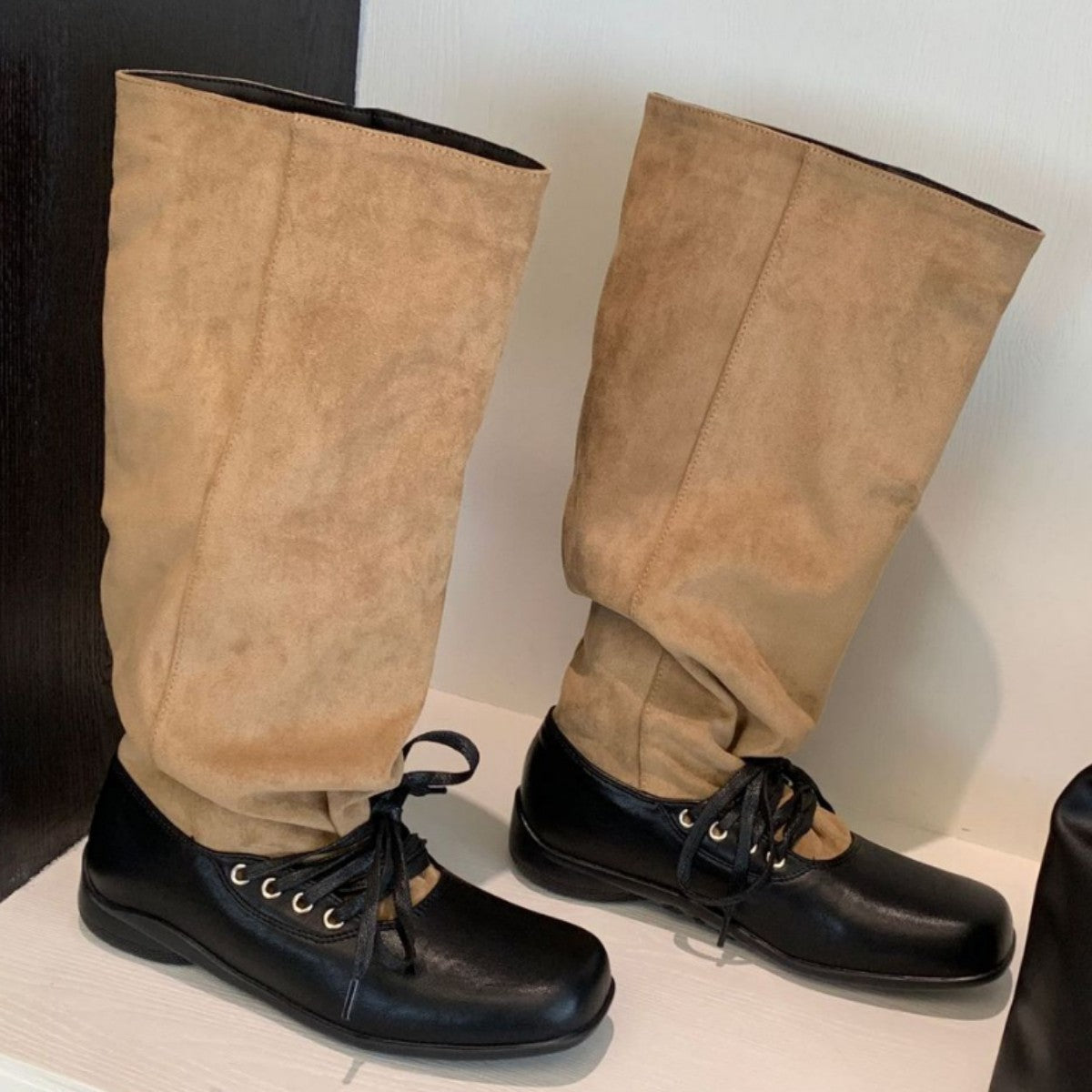 Distressed Wrinkled Autumn Korean Style Comfortable Women's Leather Boots