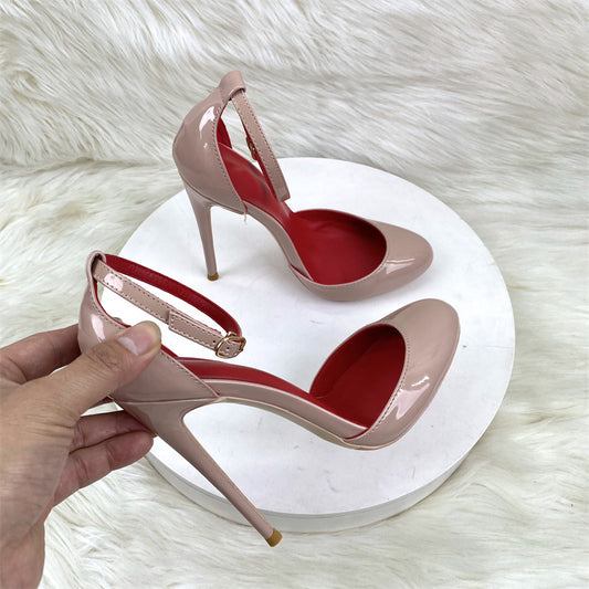 Women's Super Low Cut Round Toe White Mary Jane Style Stiletto High Heeled Sandals