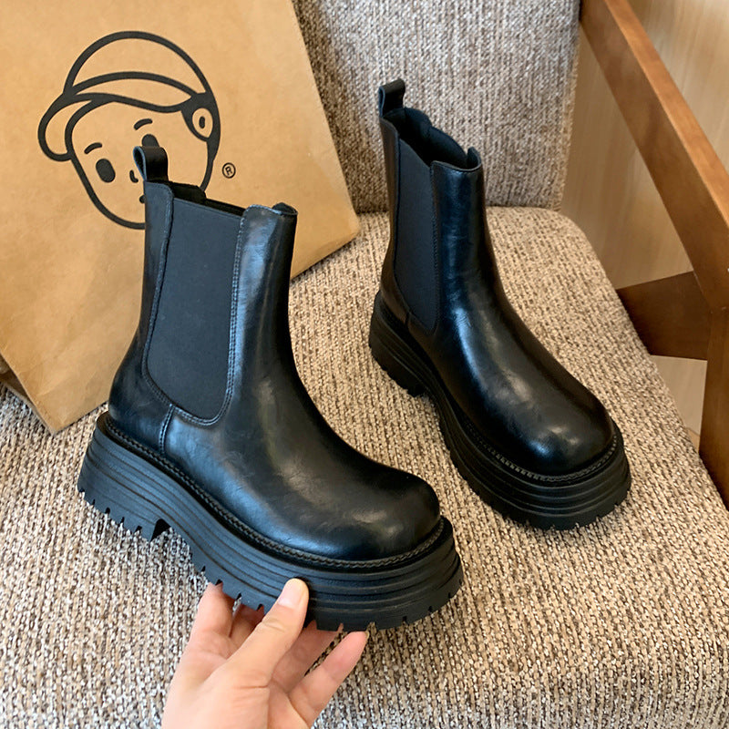 Women's Chelsea Smoke Pipe Big Tube Circumference Women's Leather Boots