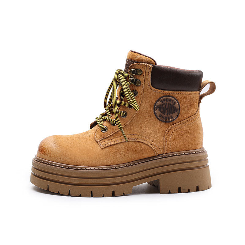 Women's Height Increasing Insole Pink Small British Style Ankle Women's Leather Boots