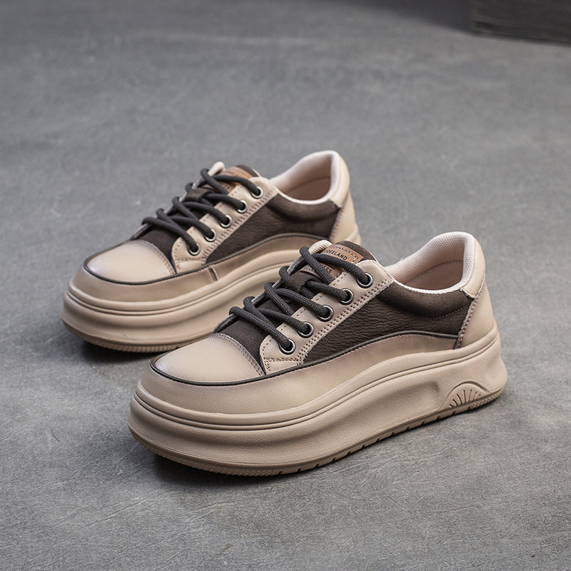 Women's Layer Cowhide Polished White Style Comfortable Women's Casual Shoes