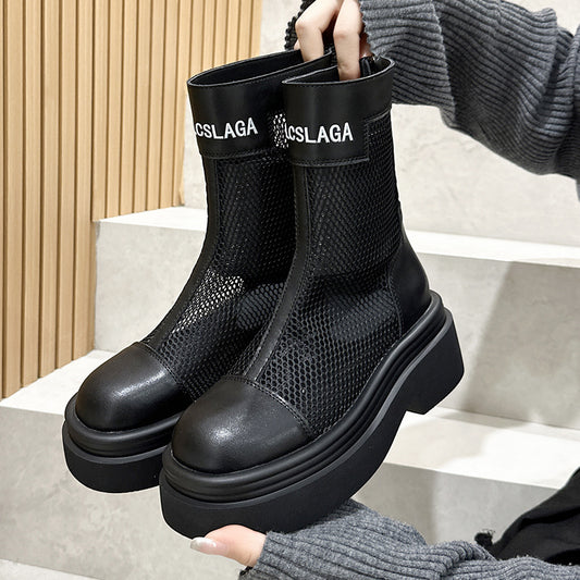 Women's Style Mesh Zipper Letters Roman Show Boots