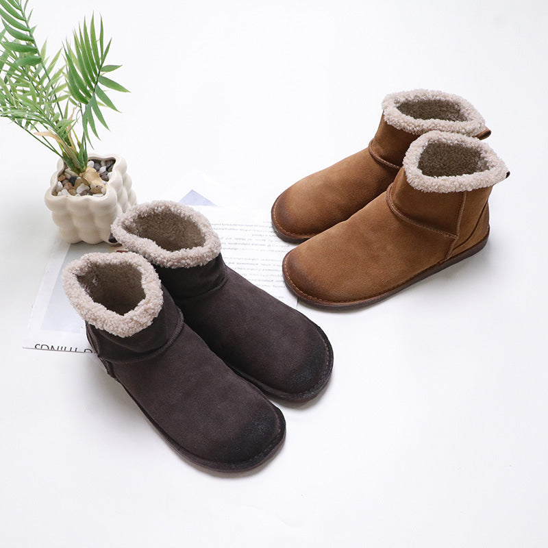 Color First Layer Cowhide Round Toe Slip-on Cotton Low Tube Boots