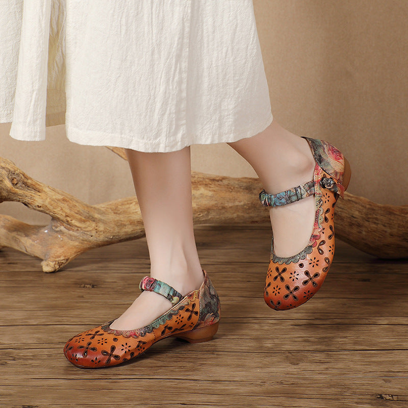 Women's Handmade Retro Low Round Toe Hollow Women's Casual Shoes