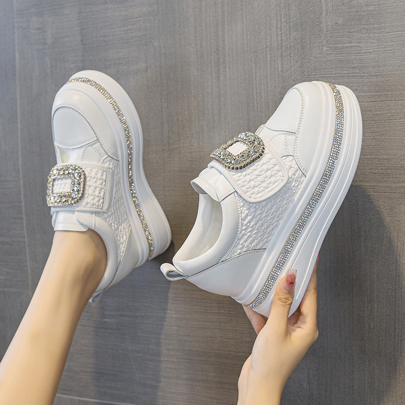 Women's Velcro Rhinestone Sports Thick Bottom Small Hidden Heels