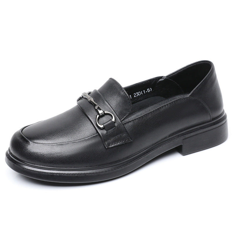 British Style First Layer Cowhide Flat Low Loafers