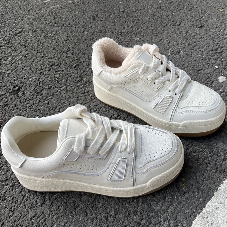 Women's Platform White Winter Fleece-lined Genuine Board Sneakers
