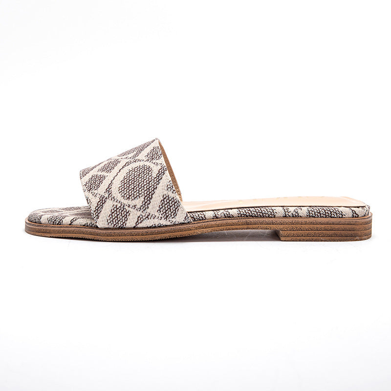 Women's Fashion Outdoor Simple Letter Printing Bottom Flat Slippers