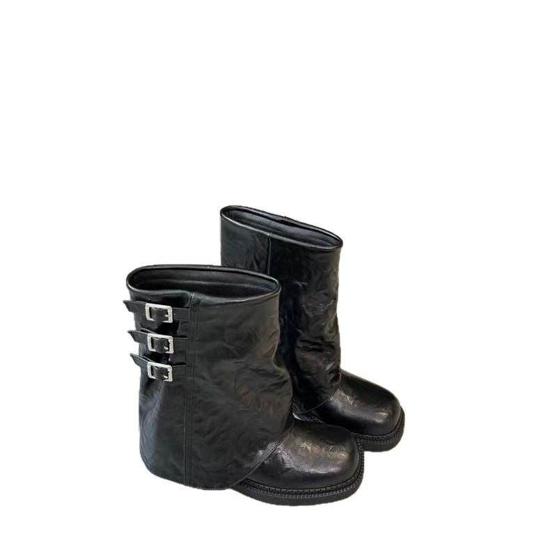 Women's Hot Pleated Pants Pipe Retro British Style Martin Boots