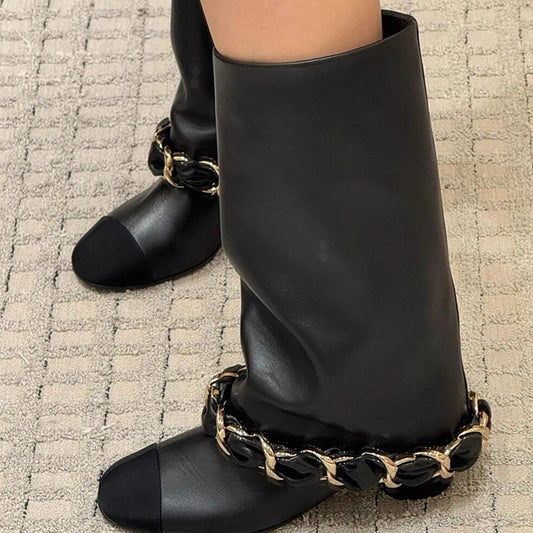 Women's Classic Style Pantyhose For High Versatile Knee-high Mid Short Women's Leather Boots