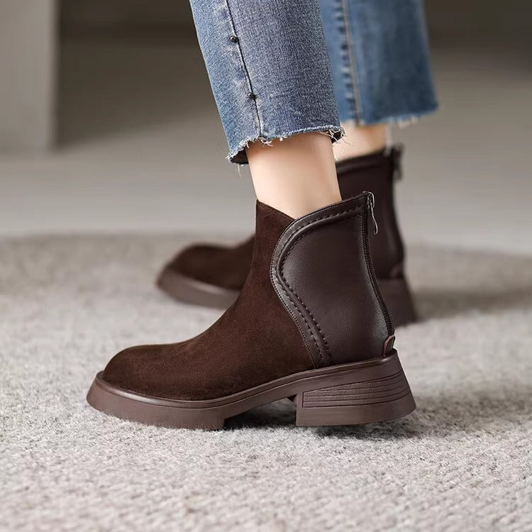 Women's Style Frosted Short Thick-soled Suede Joker Martin Heels
