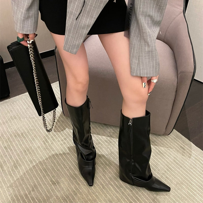 Tax Below The Knee High Leg Pointed Heels