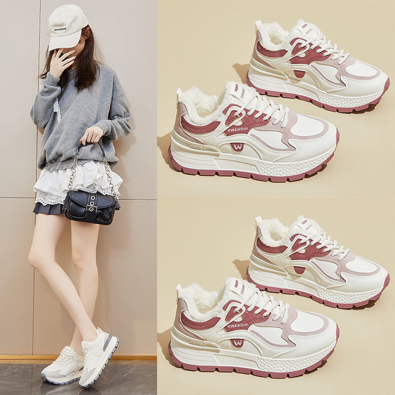 Korean Style Fleece-lined Clunky Female Winter Warm Sports Sneakers