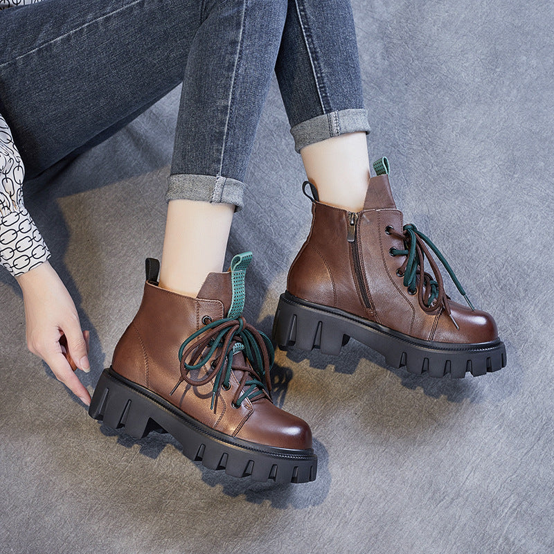 Women's Retro Thick-soled Muffin Bottom Top Layer Cowhide Women's Shoes