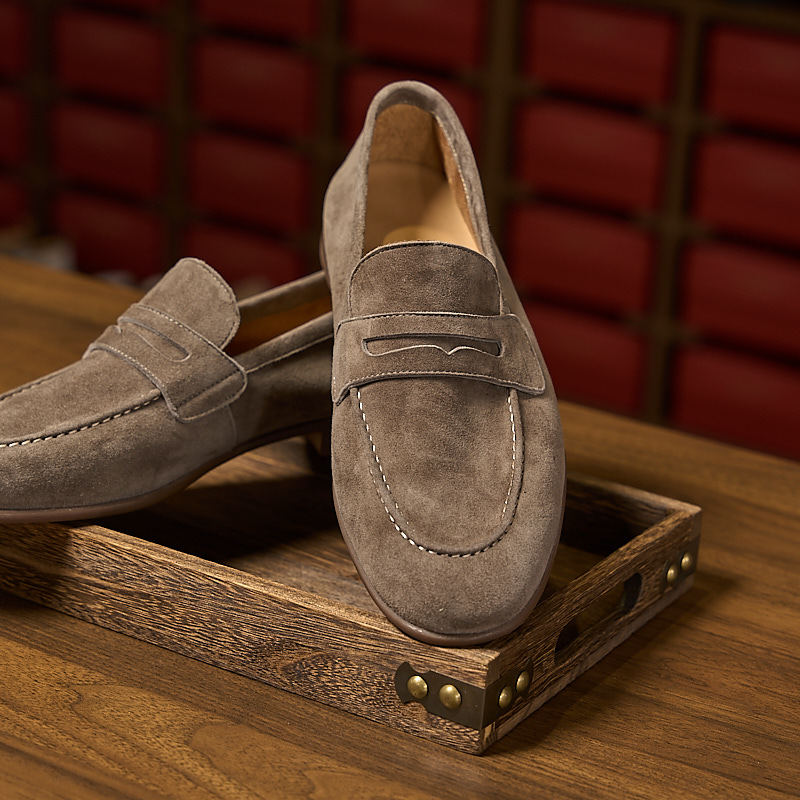 Men's Spring Apricot Goat Skin Suede Slip-on Lightweight Breathable Genuine Soft Loafers